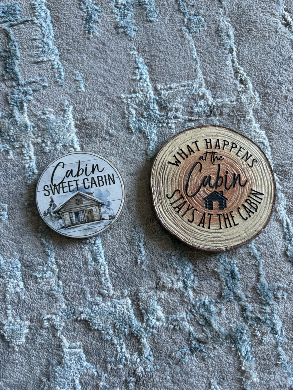 Cabin Themed Wood Slice & Round Magnet Set - Neutral Brown & Cream